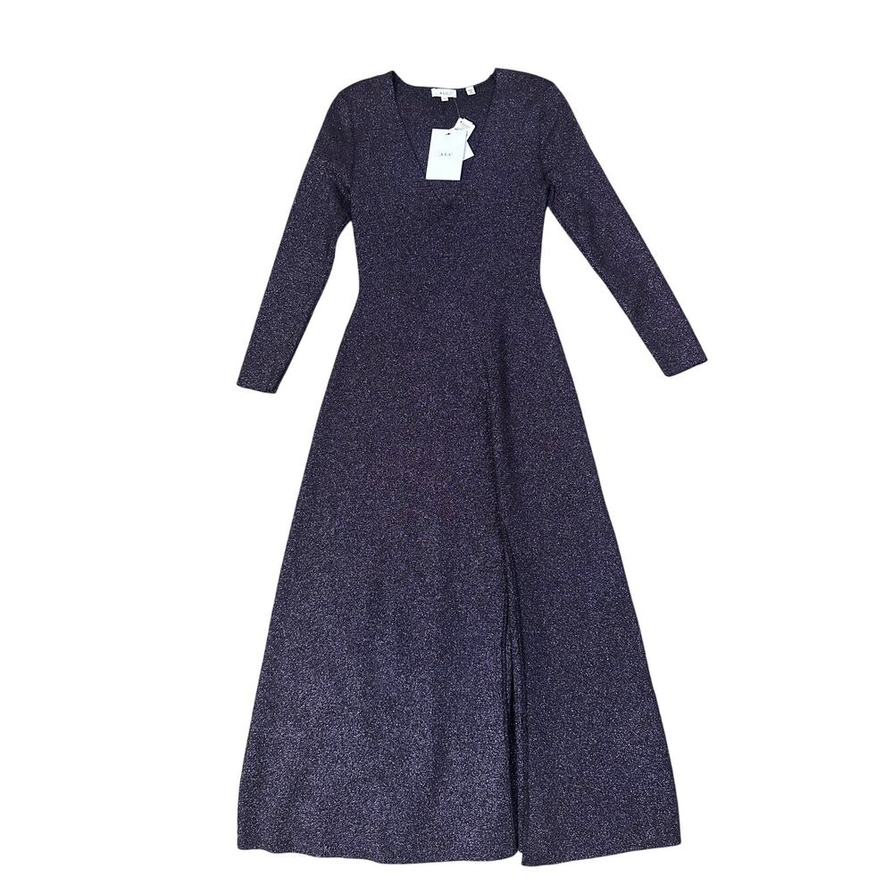 A.L.C. Midi Dress Knit Long Sleeve V-Neck Purple Metallic New - Picture 4 of 5